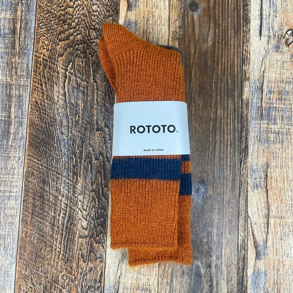 Rototo Men's Large Orange Nylon Wool Polyester Brushed Mohair Crew Socks - Picture 1 of 10